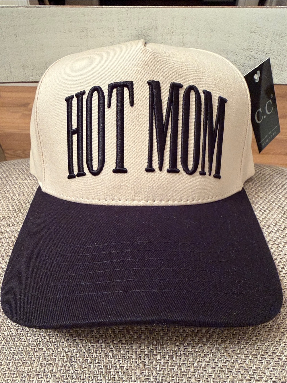 C.C Beige and Black 'HOT MOM' Baseball Trucker Hat